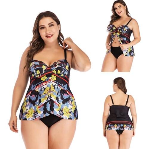 Plus Size Women Two Piece Suits Sexy Floral Print Swimwear Beachwear Surfing Bathing Suit Beach Swimsuits Bikini Set L~5XL