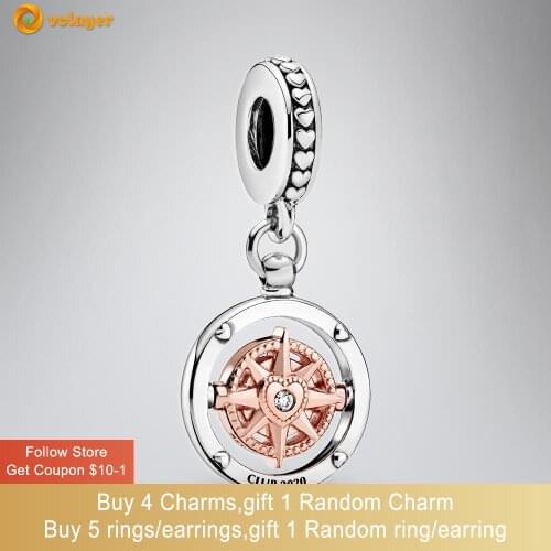 Volayer 925 Sterling Silver Beads Club Volayer Compass Dangle Charm fit Original Pandora Bracelets Women Jewelry Birthday Gift