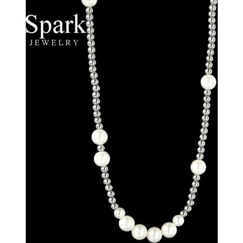 Spark Exquisite Round Pearl Necklace Simple Stainless Steel Beads Necklaces For Women Girls Anniversary Gift Collar Femme