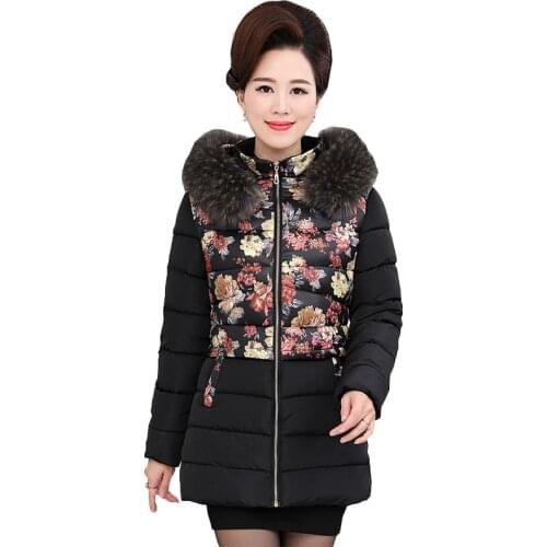 Middle age Ukraine Plus size Fur collar Winter Women Down Cotton Coat Parka 2017 Hooded Thicker Femme Fashion Female Jacket Z211
