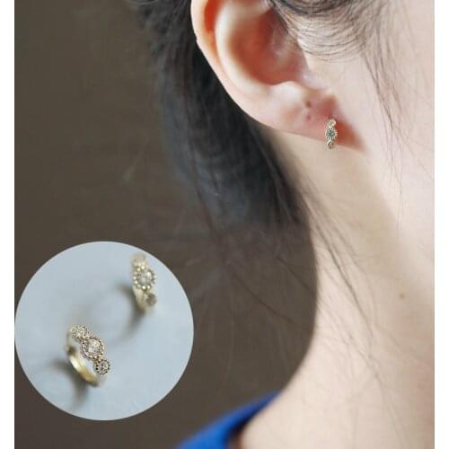 Custom cake three diamond earrings pure 9K GOLD SMALL zirconium diamond lovely temperament Mini Japanese and Korean Earring
