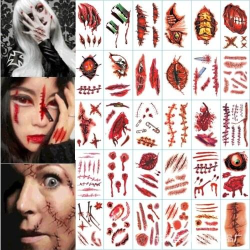 1 Sheet Halloween Bloody Wound Scary Scars Tattoos Makeup Halloween Decoration Wound Scary Blood Injury Sticker Party Supplies
