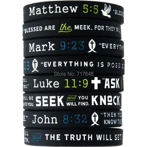 1pc Bible Mathew 5:5, Mark 9:23, LUKE 11:9, John 8:32 wristband silicone bracelets free shipping