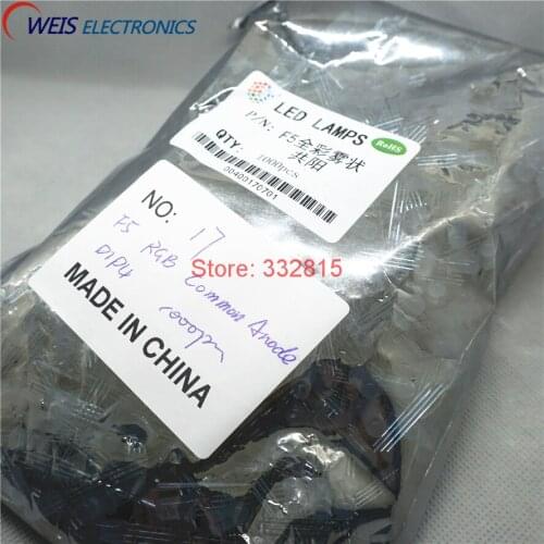 1000PCS F5 RGB COMMON ANODE DIFFUSED LED DIP-4 LONG PIN 5MM RED GREEN BLUE Light beads Free shipping