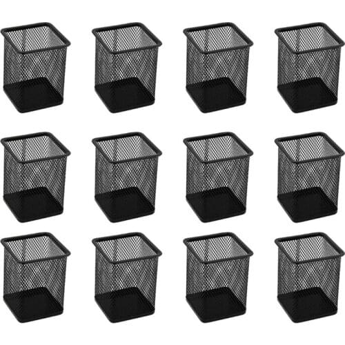 12 Pcs Square Pen Holders Pencil Holders Metal Mesh Pen Case Pencil Stationery Desk Organizing Tools Study Office School