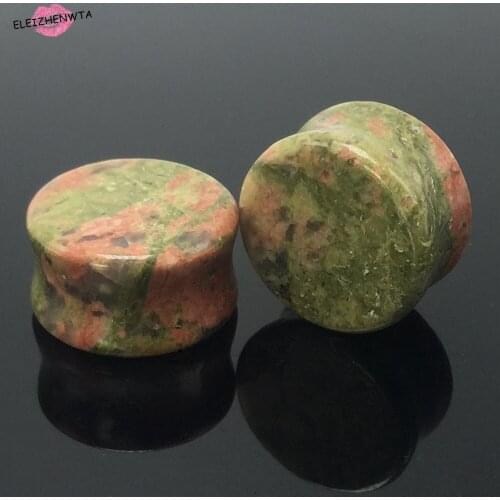 2 pcs/lot 6-16mm Round Organic Stone Ear Tunnel Plugs Double Flared Saddle Expander Ear Piercing Body Jewelry Green