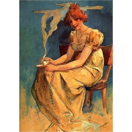 5D DIY Full Round Diamond Painting Alphonse Maria Mucha Famous Paintings Cross Stitch 3D Embroidery Mosaic Home Decor Art Y1532