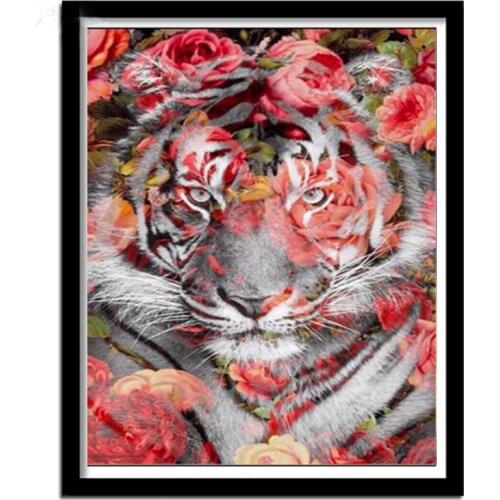 Tiger with flower 5D Diamond Painting Diamond Embroidery fantasy Animal Mosaic handicraft puzzle Home Decor Cross stitch