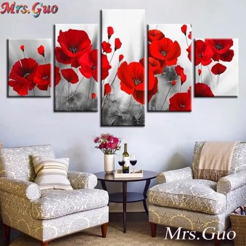 Full Square/Round Drill 5D DIY Diamond Painting 5pcs"Poppy Flower Landscape" Embroidery Cross Stitch Rhinestone Christmas Gift