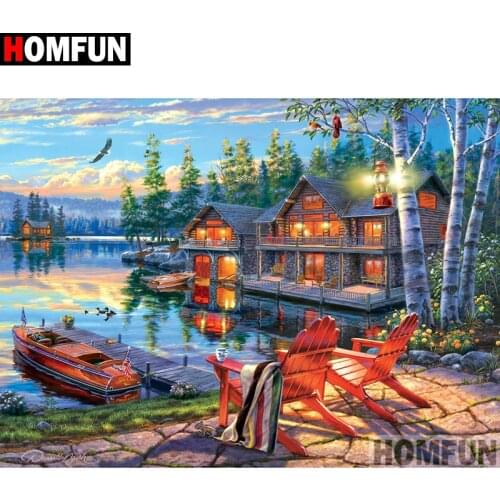 HOMFUN Full Square/Round Drill 5D DIY Diamond Painting "House landscape"Embroidery Cross Stitch 5D Home Decor A01579