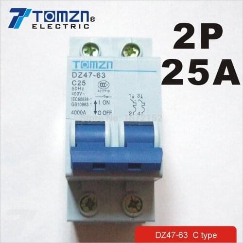 2P 25A 400V~ 50HZ/60HZ Circuit breaker AC MCB safety breaker C type
