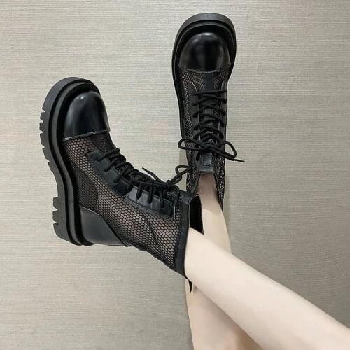 Summer Breathable Mesh Ankle Boots for Women Fashion Zip Lace Up Casual Shoes Woman Flat Platform Cool Boots Shoes Woman Boots