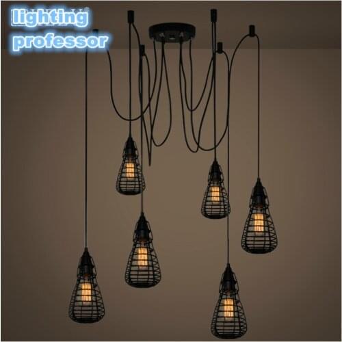 Black Spider Chandelier Lamp with Iron Cover Vintage Retro Pendant Edison Creative 1/6 Head DIY Ceiling Pendant Lamp