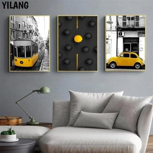 Black And Whitet Europe Retro Scenery Nordic Canvas Painting Hom Decor Car Bus Picture Wall Art Poster And Print For Living Room