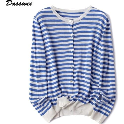 DASSWEI Striped Knitted Cardigans Women Casual O-Neck Long Sleeve Cardigan Tops Female Sweater Basic Jacket Outwear 2021 Autumn