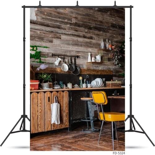Wooden Wall Kitchen Supplies Photo Background Computer Printed Photography Backdrop for Children Baby Portrait Photobooth Props