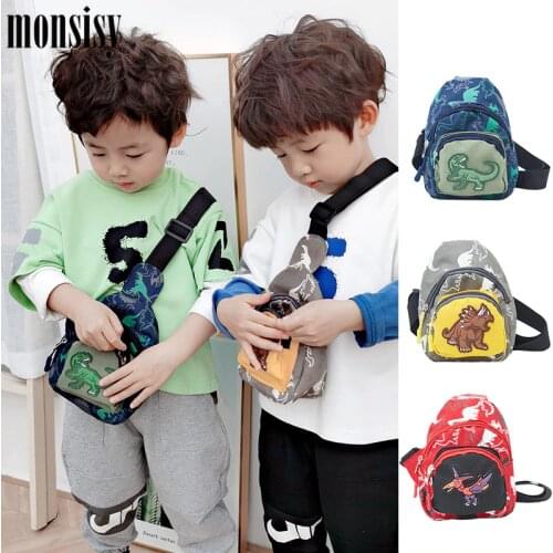 Monsisy 2020 Kid Chest Bag For Boy Girl Crossbody Bag Cartoon Dinosaur Pocket Phone Pouch Wallet Children Canvas Chest Bag Gift