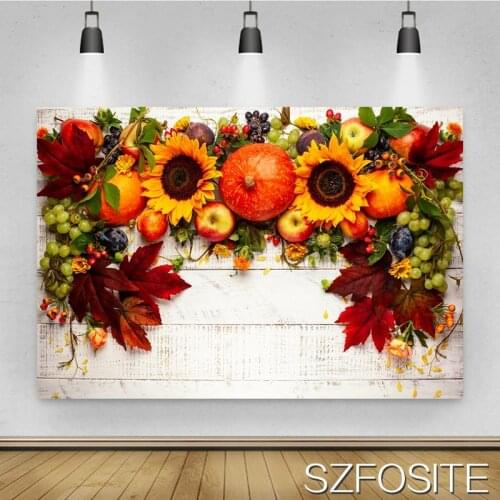 Flower Fruit Maple Leaves Wood Plank Thanksgiving Party Backdrop Family Festival Table Decoration Photography Photo Background