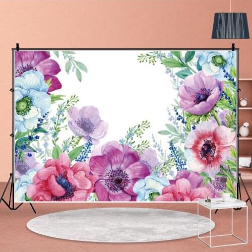 Purple Flowers Painted Leaves Happy Birthday Party Backdrops Living Room Wall Decor Poster Background For Children Photography