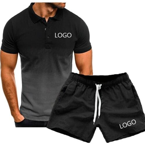 LOGO customization Polo t shirt for Men Slim Polo T Shirt + Shorts Set Tracksuit Male Leisure Top and Pant Suit Sweat Suits Men