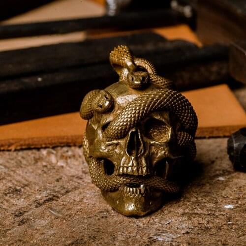 Skull and Snake Original Brass Beads Car Keychain Pendant Retro Key Chain DIY Necklace Pendant