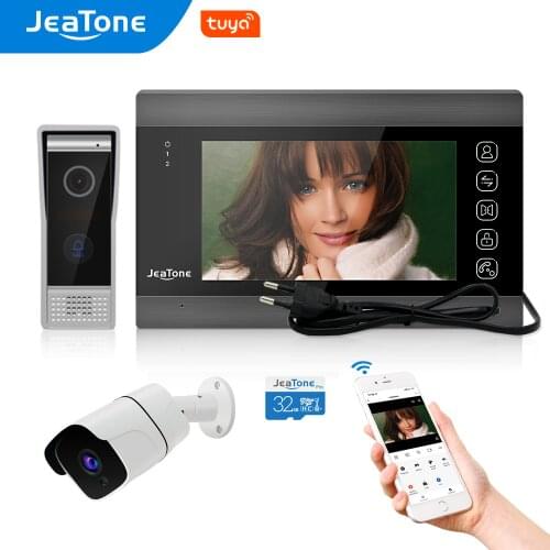 Jeatone 720P/AHD Tuya Smart Video Door Phone Intercom System 7 inch Screen with 100 Viewing Degree Angle Camera, Remote Control