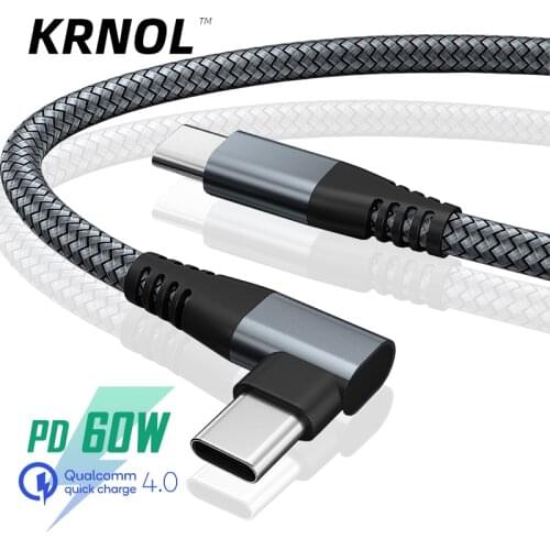 60W PD USB Type C to USB C Cable 90 Degree Fast Charging Cabel for Macbook Mobile Phone 3A Tipo C Right Angle Elbow Data Cord