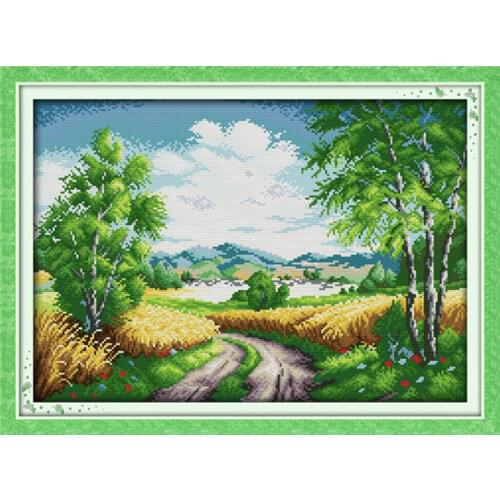Country road cross stitch kit 14ct 11ct count printed canvas stitching embroidery DIY handmade needlework