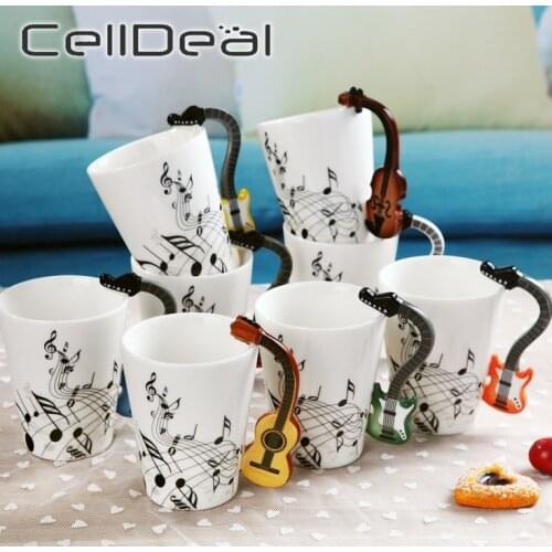 240ml/400ml Porcelain Coffee Cup Creative Music Violin Style Guitar Ceramic Mug with Musical Instrument Handle Home Office