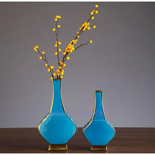 Creativity Ceramics Vase Geometric Blue Modern Home Flower Arrangement Hydroponic Accessories Living Room Home Decoration Crafts