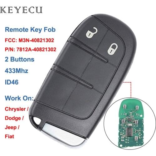 Keyecu 2 Buttons Smart Remote Car Key Fob 433Mhz with ID46 Chip for Chrysler 300,for Jeep,for Dodge,for Fiat, M3N-40821302