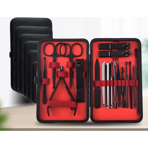 Stainless steel nail clipper nail clipper set black 18 piece set beauty clipper manicure accessories