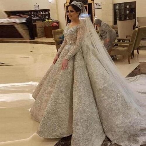 Hot 2021 Robe De Mariee Luxury Full Beading Wedding Dress Illusion Long Sleeve Open Back Wedding Gowns Bride Dresses