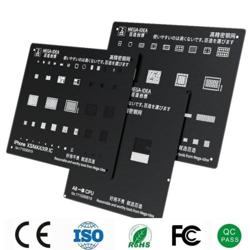 MEGA-IDEA High Precision IC Reballing Stencil Square Hole Round Corner Black Net for iPhone 5 6 6P 6S 6SP 7 7P 8 8P X XR XS XSMA