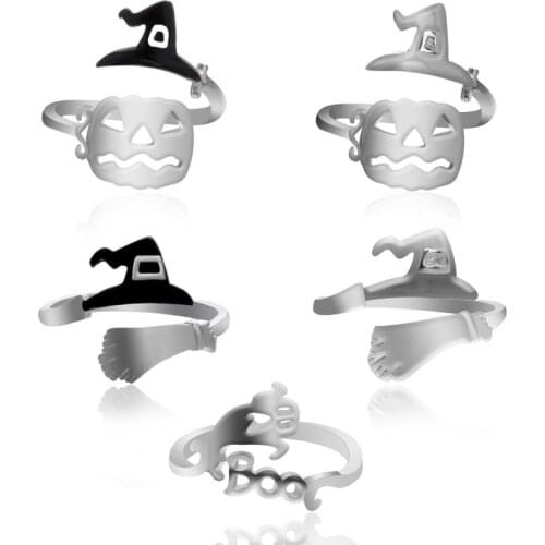 Halloween Ghost Witch Broom Finger Ring Open Rings Party Cosplay Halloween Ghost Jewelry Rings