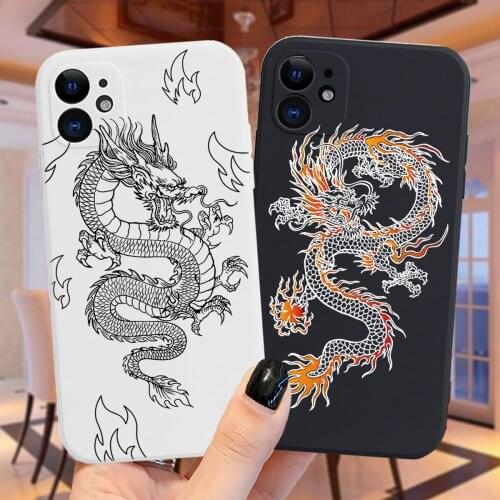 Fashion Black Dragon Animal Silicone Candy Phone Case For iPhone 11 12 Pro XS MAX XR 7 8 Plus 12Mini Cute Matte Soft Back Cover