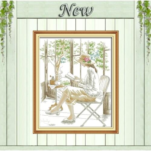 Reading girl beauty diy decor painting counted print on canvas DMC 14CT 11CT Chinese Cross Stitch Needlework Sets Embroidery kit