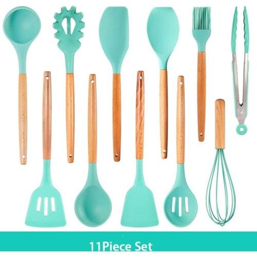 11pcs camping cookware set Silicone Wooden spoon set kitchen cookware silicone kitchenware set