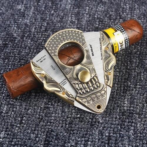 Luxury Caving Double Blades Stainless Steel Cigar Cutter Pocket Gadgets Zigarre Cutter Knife Cuban Cigars Scissors