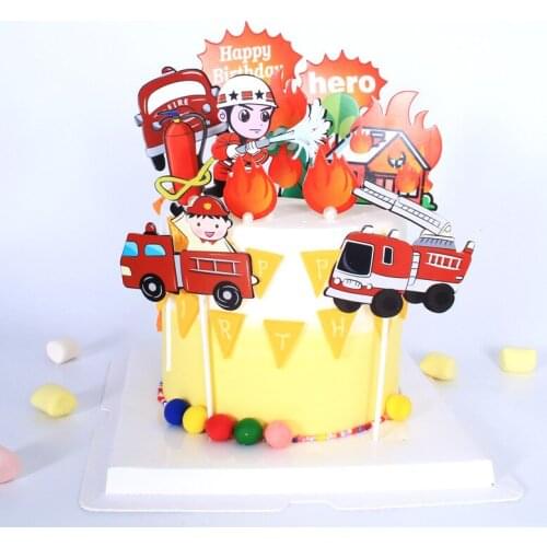 Firefighters Fireman Set Fire Ladder Truck DIY Cake Topper Cake Cupcake Toppers Boys Men Birthday Party Dessert Decor Flags