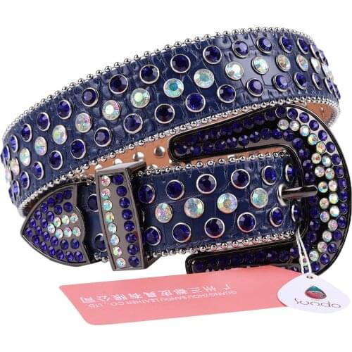 Deep blue diamond belt Cowboy Belts Men High Quality Luxury Brand Western Cowgirl Rhinestone Waist Belt Strass Ceinture Femme