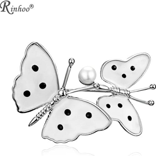 RINHOO Fashion Butterflies Rhinestone Crystal Brooches Pin White Couple Butterfly Insect Weddings Party Brooch Pin Women Jewelry