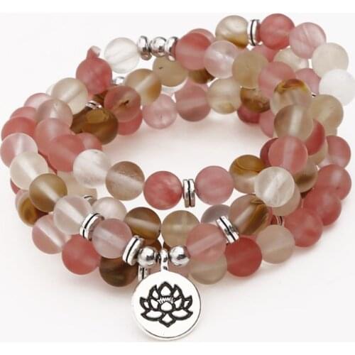 Rose 108 beads 8mm elastic adjustable Lotus life tree Buddha OM eye Chakra Reiki agate Onyx Yoga Bracelet necklace xtg2