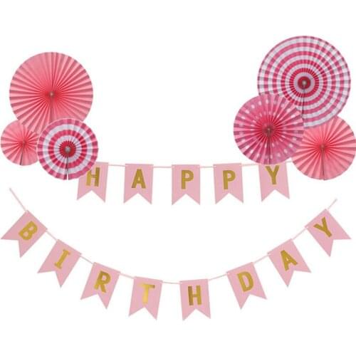 Pink Blue Party Banner Backdrop Fans Happy Birthday Party Decor Gold Number Crown Balloon Wall Decorations for Kids Birthday