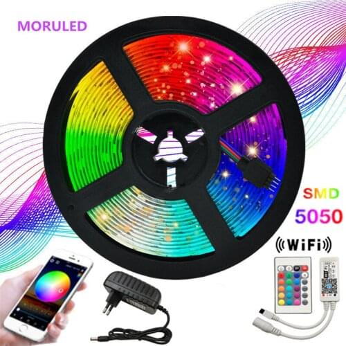 WIFI LED Strip Light DC 12V SMD 5050 RGB Flexible Diode Ribbon Tape light With WiFi 24key Remote RGB Set Decoration Lighting