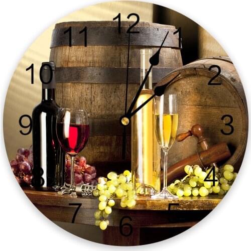 Wine Glass Wine Fruit Barrel Wall Clock For Modern Home Decoration Teen Room Living Room Needle Hanging Watch Table Clock
