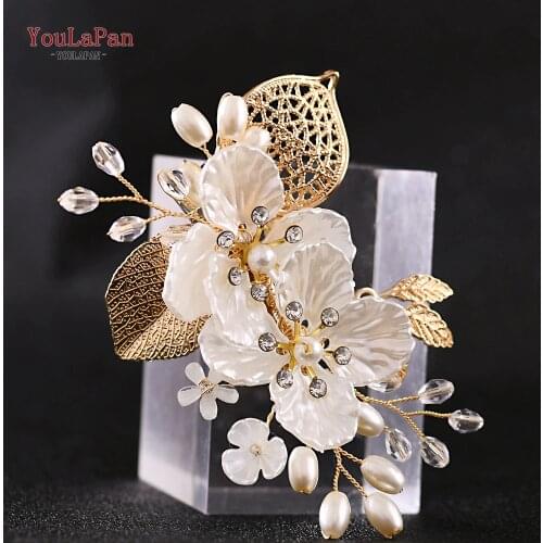 TOPQUEEN HP269 Flower Hair Clips Wedding Hair Stick Gold Leaves Flower Bridal Hair Accessories for Women Headpieces Bridal Tiara