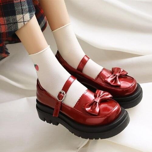 2021 New Black red High Heels Shoes Women Pumps Fashion Patent Leather Platform Shoes Woman Round Toe Mary Jane Shoes Mujer