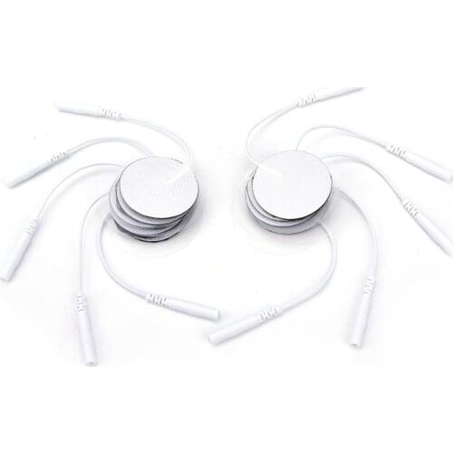 Round Electrode Pads with Cable for Medium Frequency TENS Therapy Electronic Cervical Vertebra Physiotherapy Body Massager 10Pcs