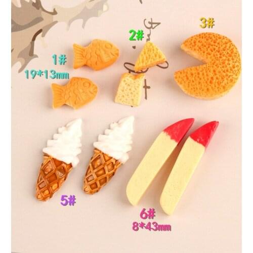 10pcs/Lot Cute Food Ice Cream Cake French fries biscuits Resin Cabochons Ornament Accessory Girl Hair Bow Center DIY